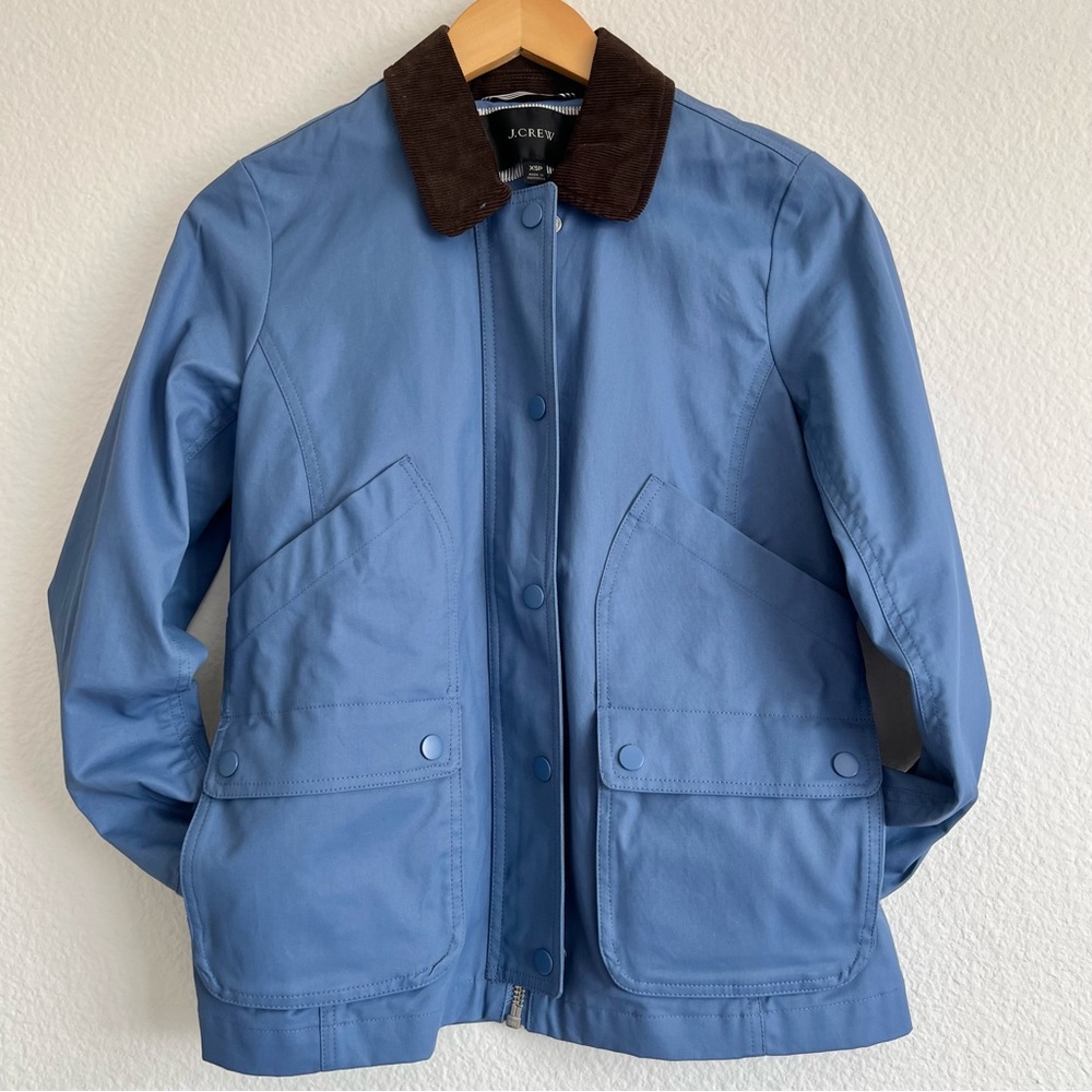 J. Crew Blue Pea Coat with Brown Collar